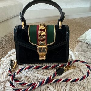 Gucci Sylvie  Velvet GG Monogramed  Handbag Small